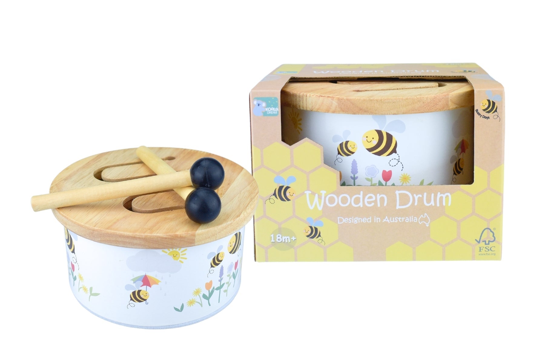 BUZZY DAYS BEE WOODEN DRUM - Bamboo Sprout